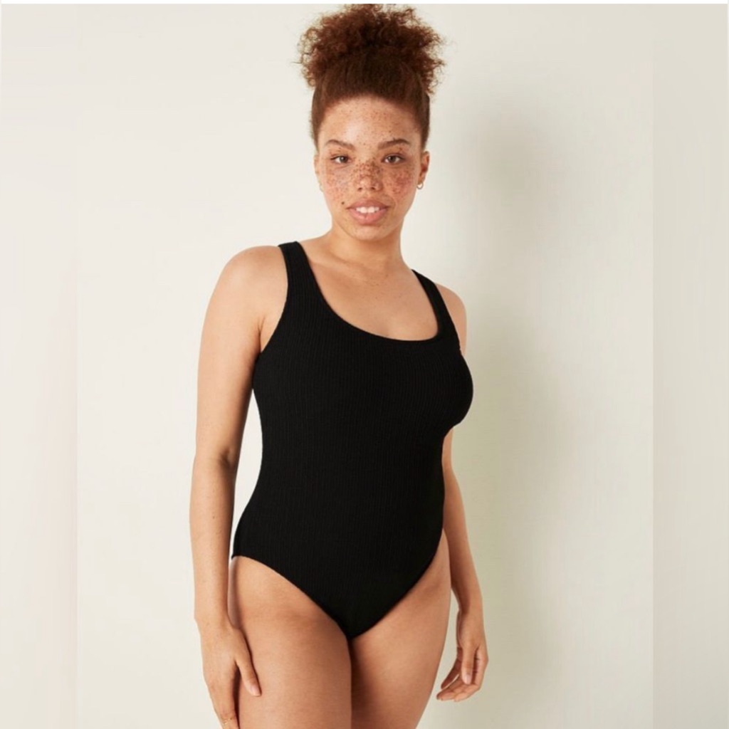 Nwt Victoria Secret Pink Crinkle Scoop One Piece Swimsuit, Color Black